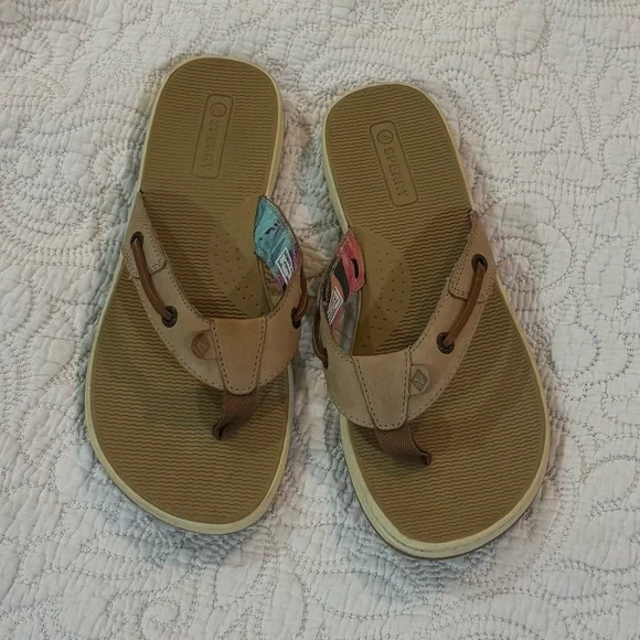 Sperry Women's Tan Sandals-Tan Floral Coral - Picture 2 of 3
